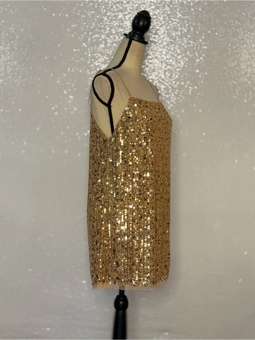 Free People Intimately Midnight Kiss Gold Sequin Mini Dress NWT Size M